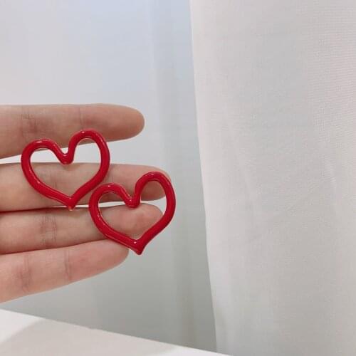 New Fashion Sweet Red Love Heart Earrings For Women Geometry Circle Enamel Earrings Boucle D'oreille Brinco