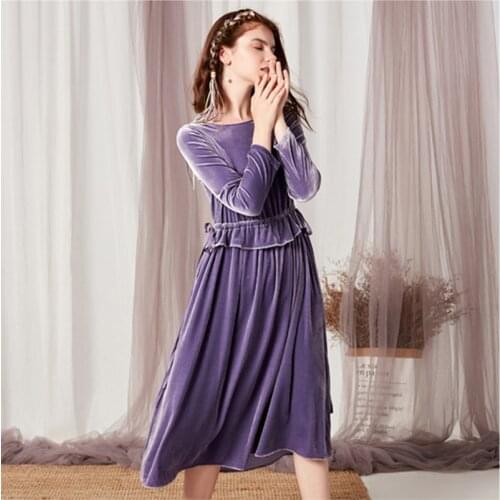 Plus Size Women Velvet Midi Dress M-7XL New Autumn Femme Sweet Girls Vintage Ruffles Dress Lady Party long Robe Vestidos