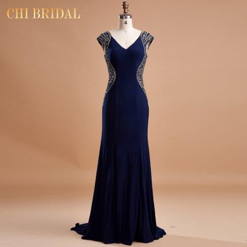 New Mermaid Mopping Floor Skirt Suit Beaded V-Neck Halter Prom Dress Formal Party Elegant Noble Evening Dress