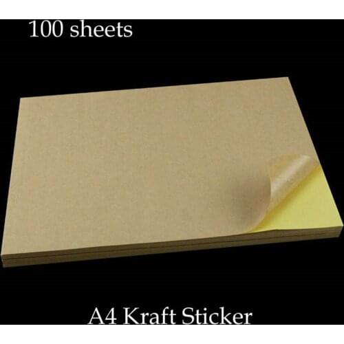 100 pieces/lot) A4 Kraft Sticker Paper Brown Self Adhesive A4 Blank Kraft Label Sticker Paper for Laser or Inkjet Printer
