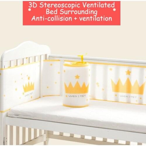 2Pcs Breathable Baby Bedding Thicken Bumper Collision Around Protector Baby Crib Set Cotton Printing Mesh Safety Room Decor