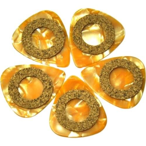 40pcs New Medium 0.71mm Antiskid Cork Grip Celluloid 351 Guitar Picks Plectrums Pearl Yellow