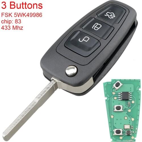 433MHz FSK 5WK49986 3 Buttons Flip Car Remote Key with ID83 Chip for Ford C-Max S-Max Focus MK3 Grand Mondeo 2010-2018