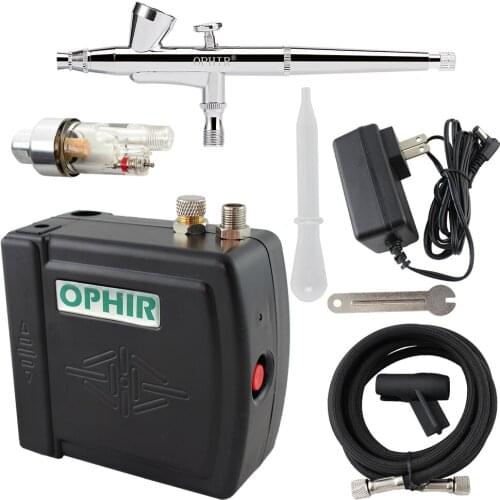 OPHIR Dual Action Airbrush Kit with Mini Air Compressor 0.3 Air-brush for Body Paint Nail Art Makeup Model Hobby_AC003W+073+011