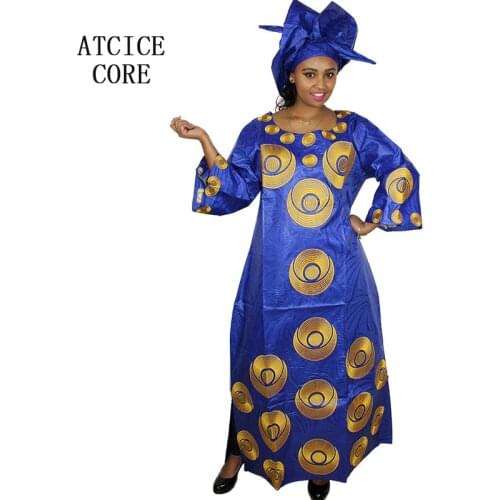 African dresses for women fashion design new african bazin embroidery design dress long dress with scarf two pcs one set A243