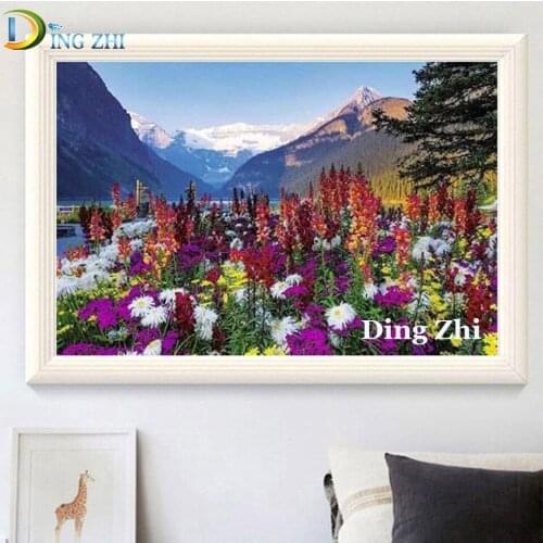 5D Diy Diamond Painting Nature Landscape Illustration Mountains Flowers Cross Stitch Mosaic Embroidery Full Square Round Drill