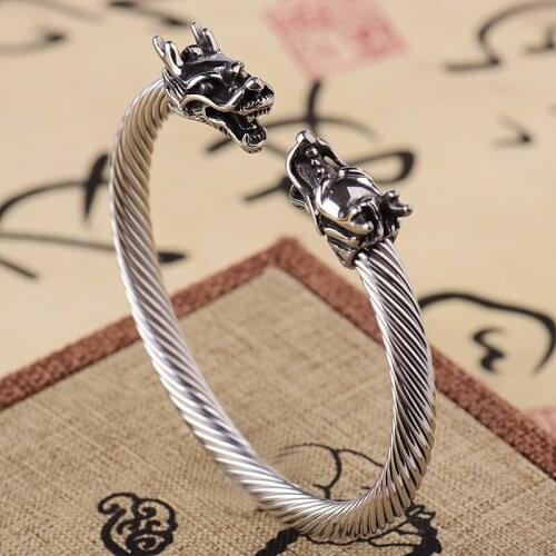 Kaiguang domineering titanium steel double head bracelet, Retro exorcism body protecting Dragon Bracelet