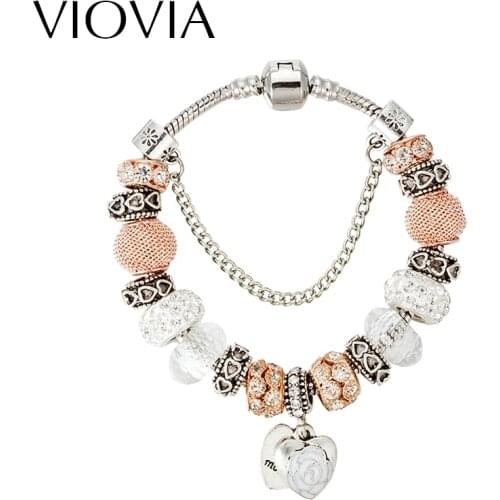 VIOVIA Crystal Beads Love Bracelets & Bangles Snake Chain Charm Bracelets For Women Jewelry Pulseira Feminina B16042