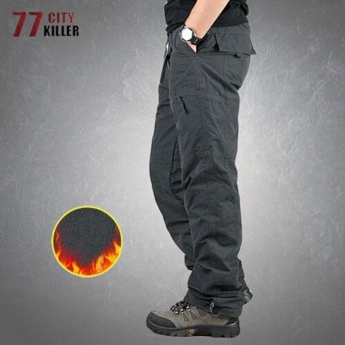 Double Layer Thick Cargo Pants Men Winter Fleece Warm Multiple Pockets Military Trousers Male Cotton Loose Tactical Mens Pants
