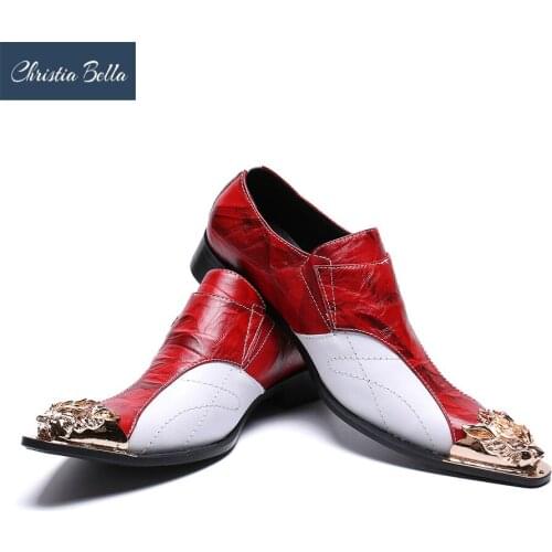 Christia Bella Western Pop Men Shoes Gold Leather Gold Metal Toe Oxford Shoes Men Leather Business Party and Wedding Shoes Men