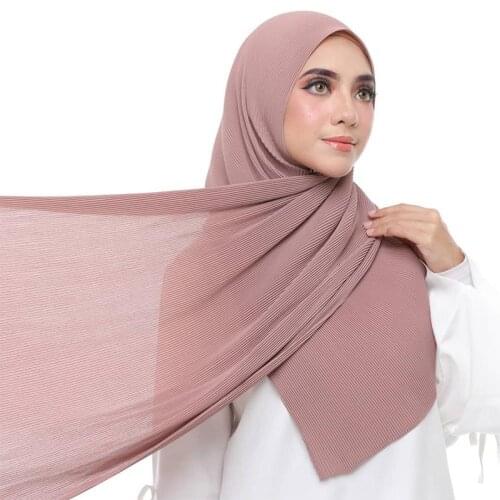 Premium Bubble Chiffon Crinkled Hijab Muslim Scarf Solid Color Shawls Pleated Headband Islamic Wraps Foulard Femme