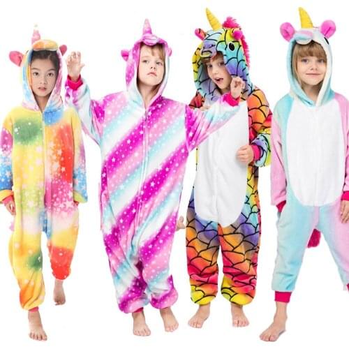 Kigurumi Childrens Pajamas for Boys Girls Unicorn Pajamas Flannel Kids Stich Pijamas Set Animal Sleepwear Winter Onesies 4-12Yr