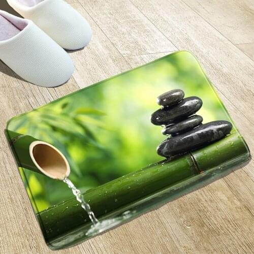 Plant Bathroom Mats Green Bamboo Zen Stone Natural Scenery Door Kitchen Non-slip Rugs Home Decoration Products Flannel Washable