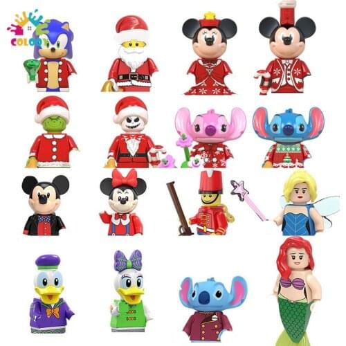 Disney Blocks Mermaid Mini Action Figures Building Blocks Mickey Minnie Bricks Kids Toys For Girls Christmas Gifts