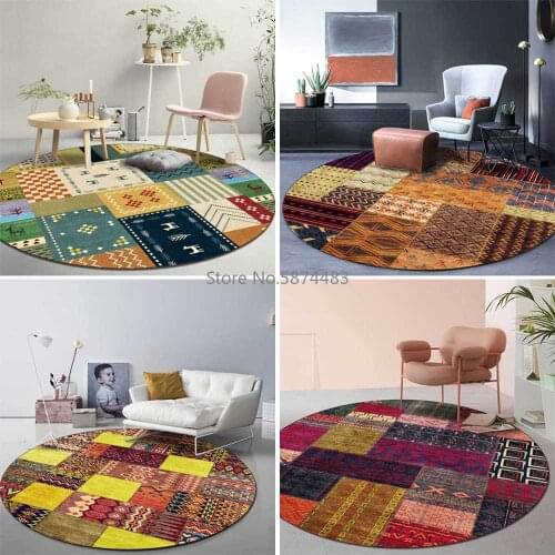Fashion Ethnic Persian Style Retro Geometric Stitching Living Room Bedroom Hanging Basket Chair Round Floor Mat