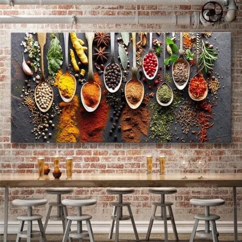 Nordic Home Decoration Canvas Painting Grains Spices Spoon Peppers Kitchen Posters Prints Wall Art Modern Food Modular Picture
