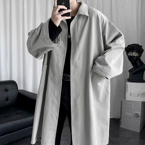 Men Windbreaker Korean Style Trend Handsome Loose Coat Cardigan Long Trench Outwear