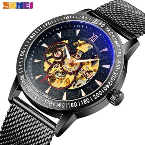 2021 Relogio Masculino Skmei Luxury Automatic Watch Men Mechanical Watch Mens Creative Hollow Dial Luminous Pointer Waterproof