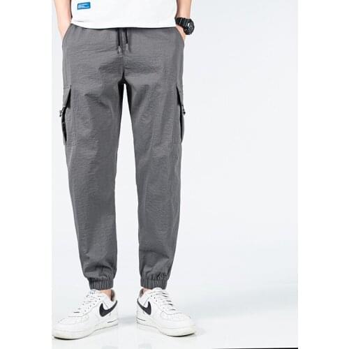 2021 Mens Ice Silk Summer Ultra-thin Sports Casual Pants Tide Brand Harlan Nine-point Beam Pants Loose Beam Feet Trousers