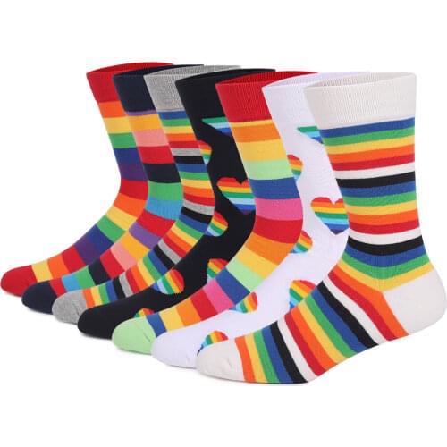 2021 New Style Fashion Long Women and Men Cotton Socks Gay Lesbian Rainbow Larger Size Stripe Socks for Men Size 41-48