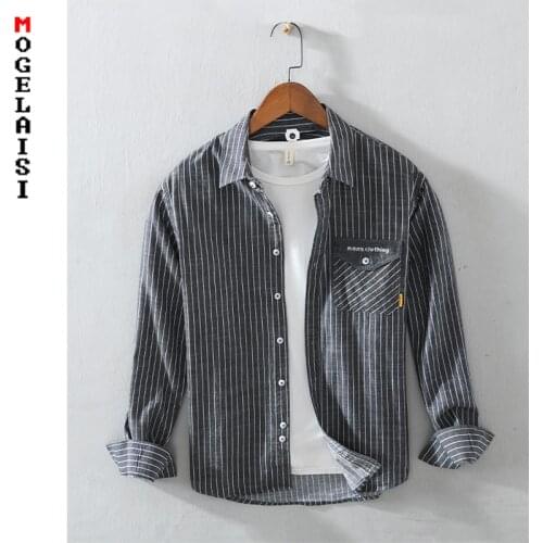 New spring fashion men Striped shirt high quality 100% cotton youth tops man long sleeve clothing Camisa masculina 1231