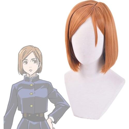 Anime Jujutsu Kaisen Nobara Kugisaki Cosplay Wig Brown Heat Resistant Synthetic Hair Women Role Play Party Wig + Hair Cap