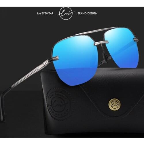 LM Polarized Sunglasses Men Women High Quality Mirror Lens Night Vision Driving Semi-Rimless UV400 Hexagon Sun Glasses Zonnebril