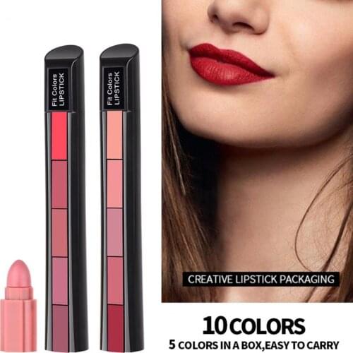 Lipstick 5 Colors In One Non-stick Cup Velvet Ladies Makeup Matte Lipstick for Girls