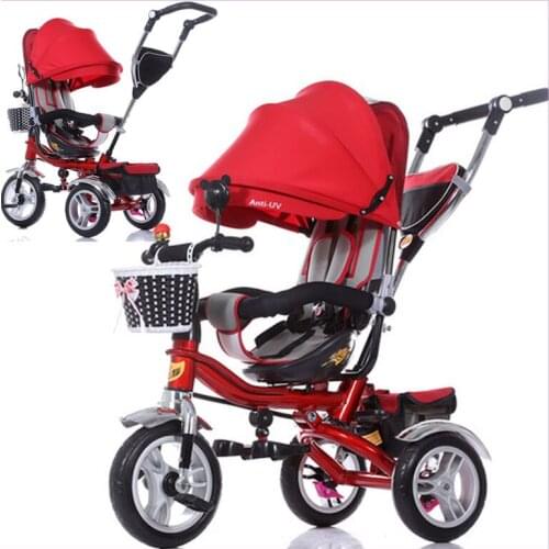 Swivel Seat Child Hand Push Tricycle Reverse Handle Dual Ways Baby Tricycle Bicycle Shock Absorbing Baby Stroller Tricycle Bike