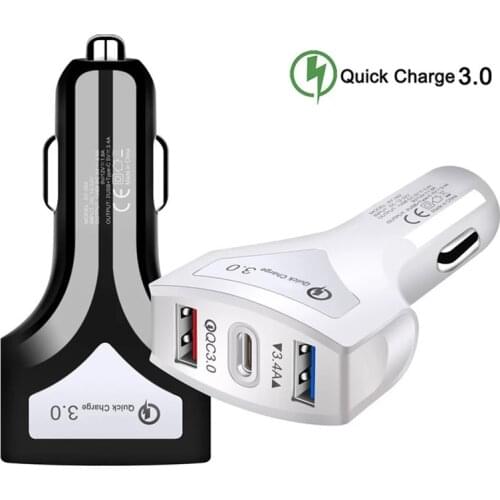QC3.0 Fast Charging Car Charger With LED Light 3-Usb Ports For Xiaomi/Samsung/IPhone Phone Charger Power Adapter