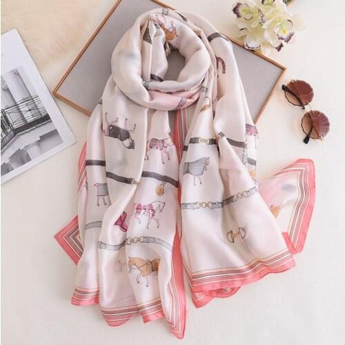 Luxury New Fashion summer female beach Flower Headband muffler Women silk scarf lady chain print Shawl Superior quality scarves