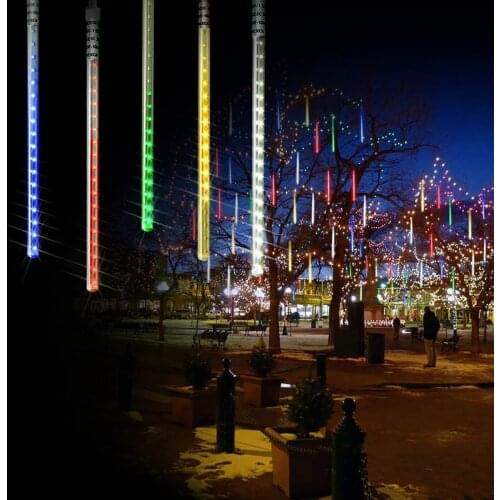 Solar Meteor Shower Rain Lights Holiday Light String 8 Tube 144 LEDs Christmas String Lights Waterproof Wedding Garden Decor