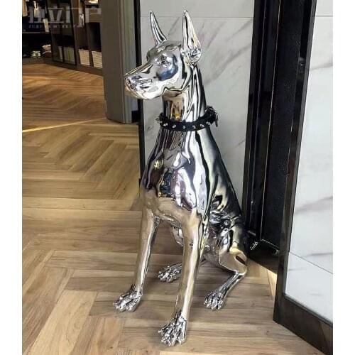 Home Decor Electroplate Resin Dog Sculpture Ornaments Large Landing Home Living Room Decoration Statues European Style Creative