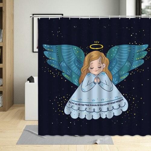 Inspired Design Angel Cute Little Girl Pattern Shower Curtain Fantasy Elves Girls Bathroom Curtains Waterproof Bathtub Decor