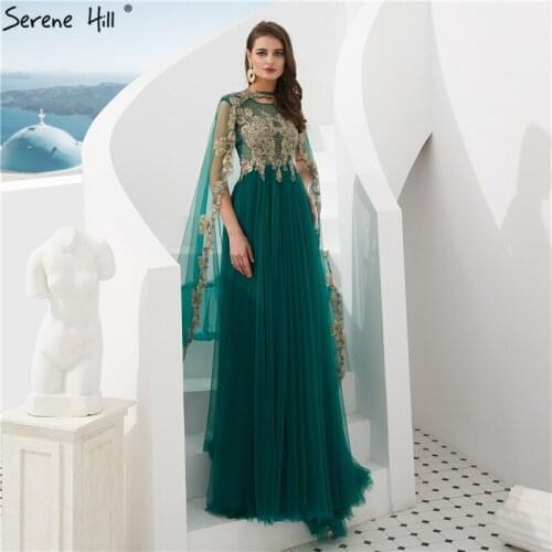 Green Dubai Muslim Evening Dress with Shawl Formal Dress Party Gowns Vestido De Festa Robe De Soiree BLA6402