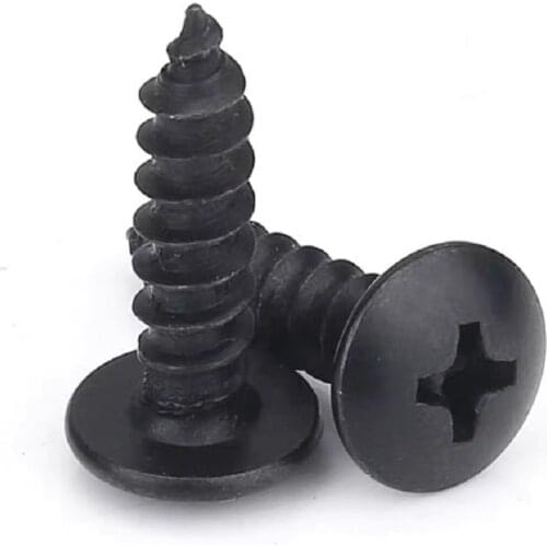100pcs/lot M3 M4 M5 TA Carbon Steel With Black Phillips Truss Head (cross Recessed Mushroom Head) Self Tapping Screws