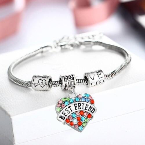 12PC/Lot Love Heart Multicolor Crystal Best Friend Bracelet Gifts For Women Men BFF Charm Beads Bracelets Friendship Jewelry New