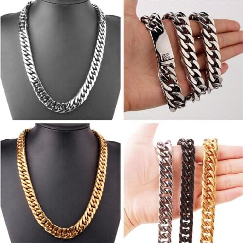 15mm Cuban Necklace Stainless Steel Miami Cuban Chain Link for Men Women Street Fashion Hip Hop Jewelry Link Rapper Friend Gift