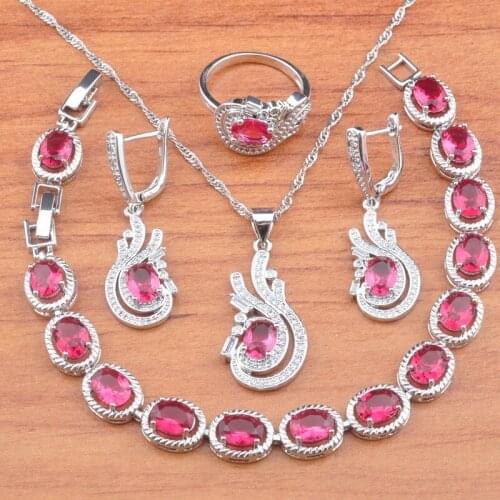 2020 New Silver Plated Wedding Jewelry Sets For Women Costume With Red Crystal Earrings And Bracelet Sets JS0722