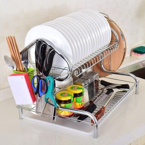 Stainless Steel 3-Tier Stainless Steel Plate/Tray Dish Cup Drainer Rack Drip Cutlery Holder Organzie W/Tray