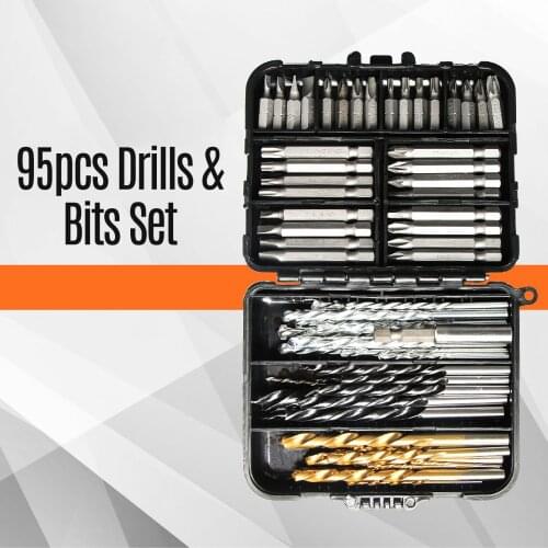 95pcs Drill Bit Set Screw Bits Wood Drill Bit Masonry Drill Carpenter Drill Metal Drill Woodworking Drilling Bit set with Case
