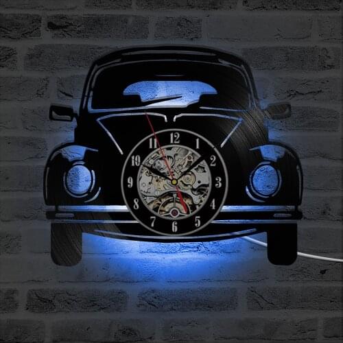 Car Shape Vinyl Record Clock Creative Fashion Antique Style Classic Home Decoration LED Wall Clock