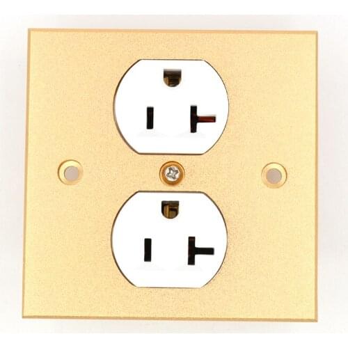 Free shipping one pieces pure alloy Wall Power Audio AV Grade Wall Power Outlet 2 Port white 86mmX86mm wall power sock with gold