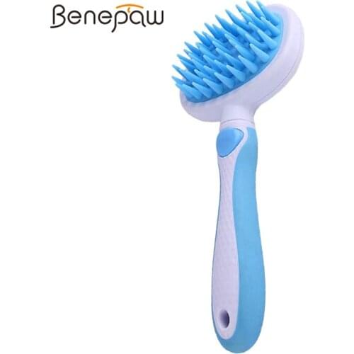 Benepaw Safe Pet Massage Brush Comb Comfortable Non-slip Rubber Handle Soft Silicone Shower Bath Brush For Shedding