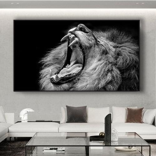 Black White Africa Wild Animals Roaring Lion Canvas Paintings Posters And Prints Wall Pictures Living Room Home Decoration