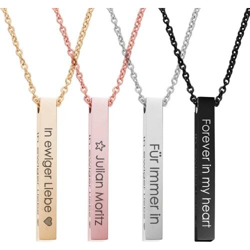 Hiyong Custom Name Number Birth Long Column DIY Engraved Pendants & Necklaces Women Personalized Name Bar Jewelry For Women