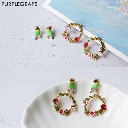 Art Garden Wind Parrot Earrings Flower Mushroom Wreath DIY Handmade Earrings Set a pack of 1