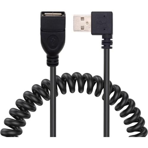 USB 2.0 Data Spring Extension Cable Left Right Angled 90 Degree USB2.0 Male to Female Telescopic Cable for PC Notebook 1m