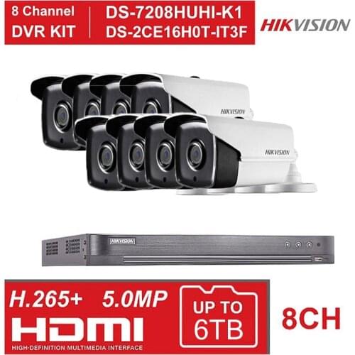 HIKVISION 8CH DVR KIT Hybrid 8 Channel Video Surveillance Recorder with 5MP Bullet Security Camera DS-2CE16H0T-IT3F KIT
