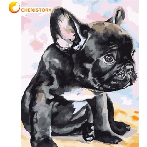 CHENISTORY Diy Oil Paint By Number Little Black Dog Acrylic Picture Painting By Number On Canvas Animal For Home Decor 40x50cm
